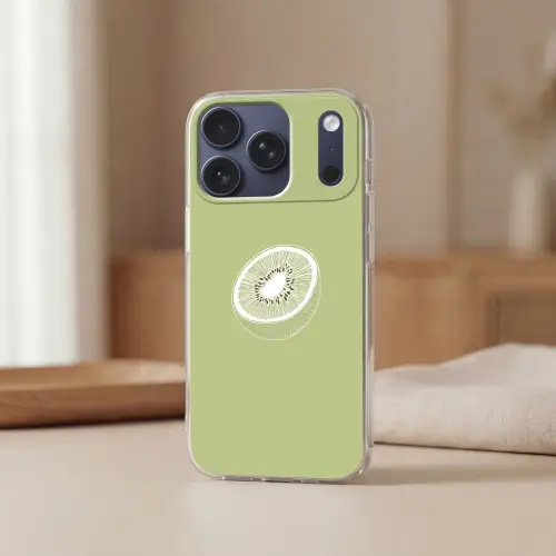 Kiwi - Lijntekening - Minimalistisch - Groen Telefoonhoesje iPhone 17 Pro klein -sfeer2