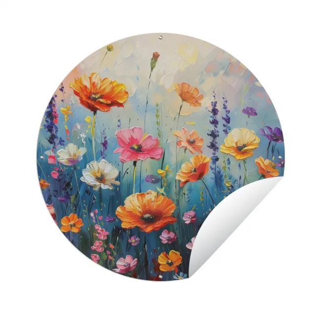 Bloemen - Natuur - Waterverf - Kunst Wandcirkel tuinposter met ringen klein -3d