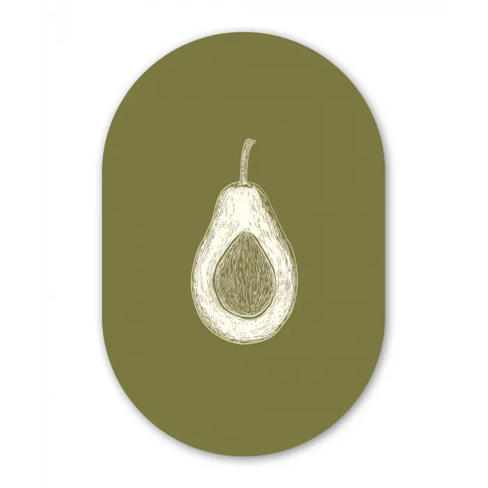 Avocado - Minimalistisch - Illustratie - Groen Wandcirkel Ovaal Glas middel -3d