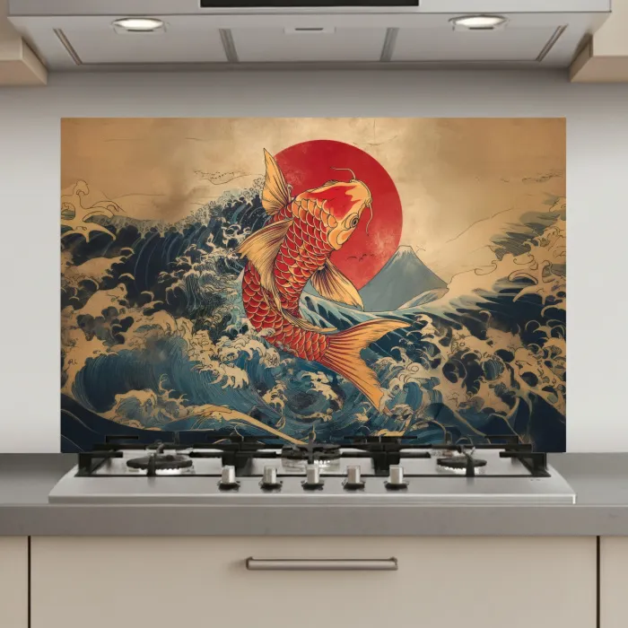 Koi - Zee - Golven - Zon keuken achterwand spatscherm klein -3d_website