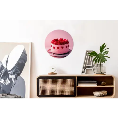 Taart - Hart - Roze Wandcirkel aluminium klein -kantoor