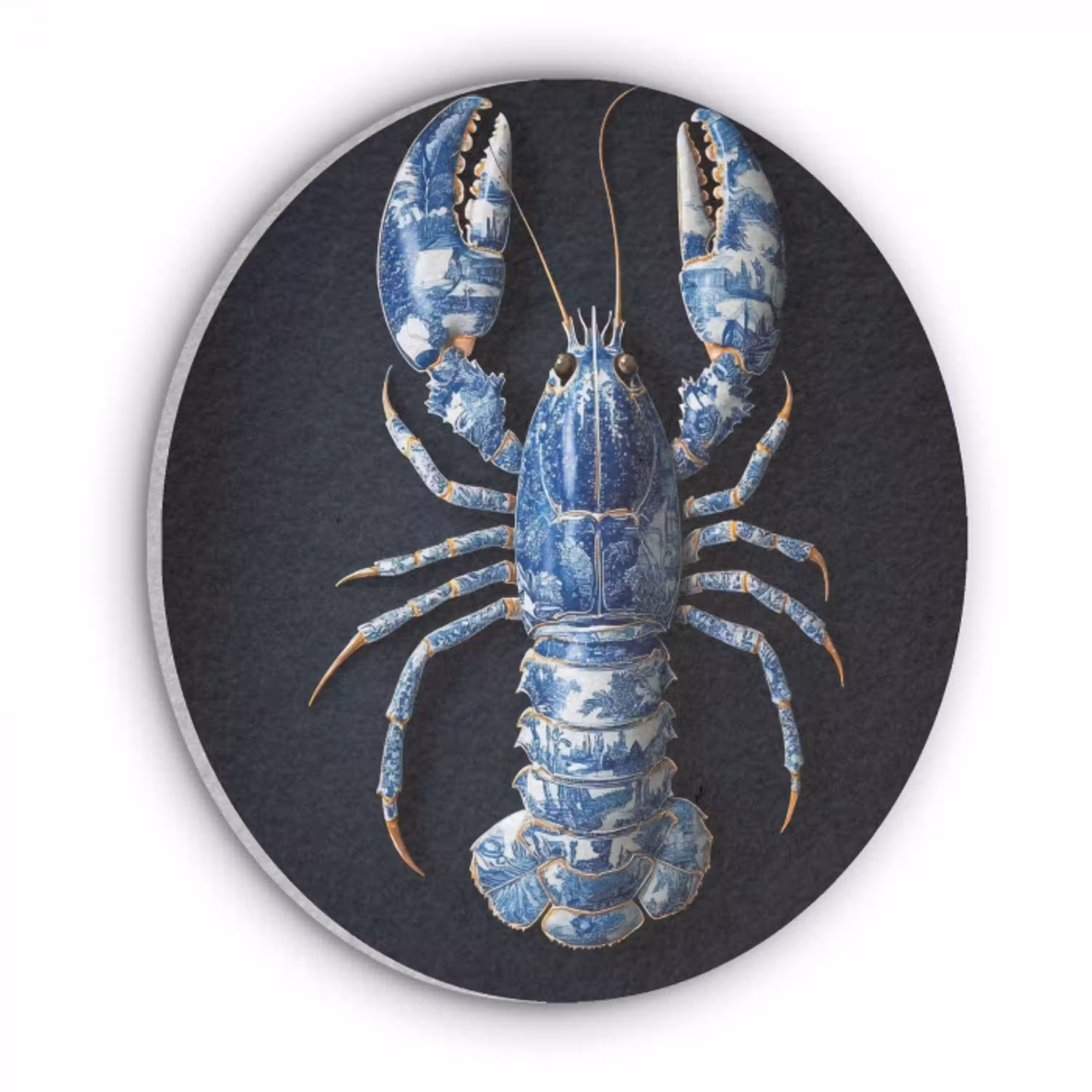 Kreeft - Delftsblauw - Schild - Stoer Akoestische PET Vilt - Rond klein -3d