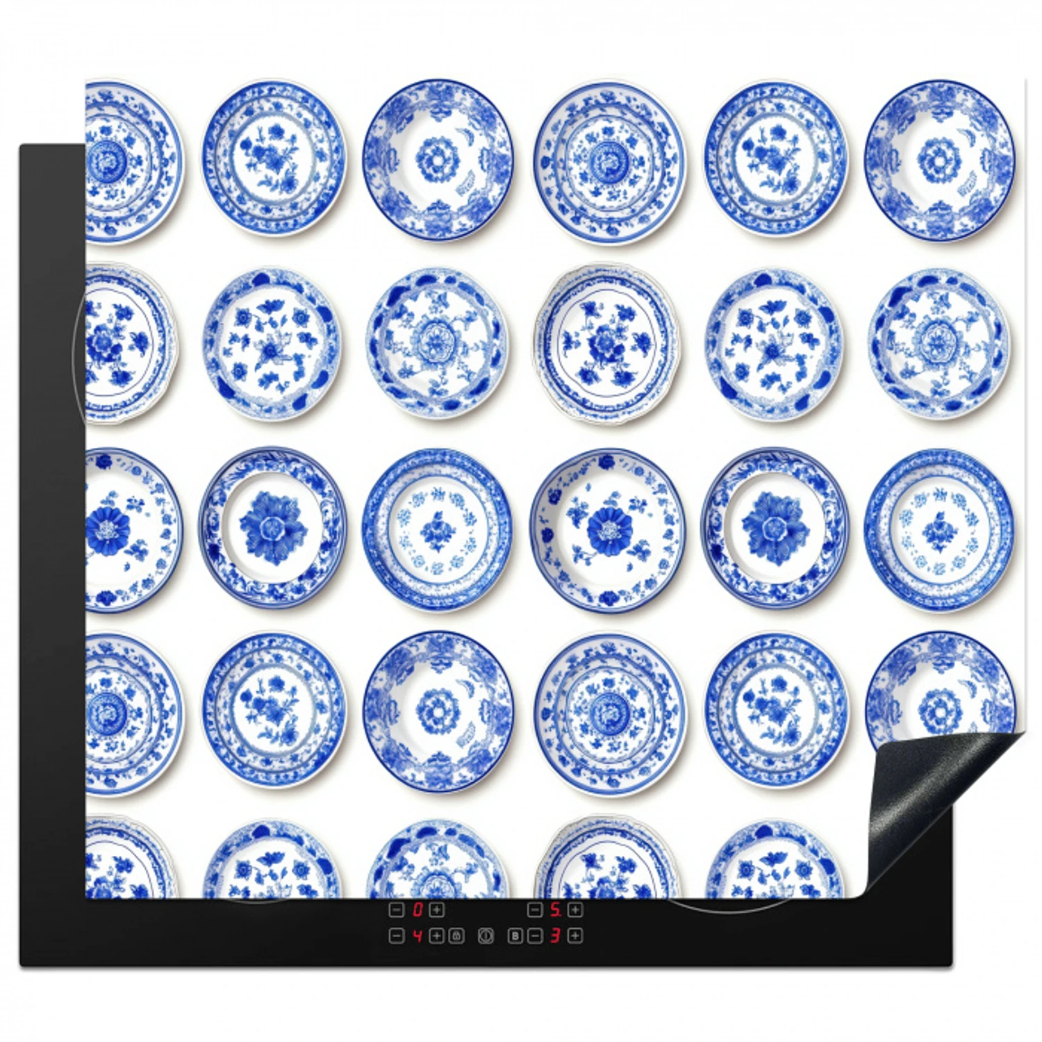 Borden - Bloemen - Patroon - Blauw Inductie beschermer vinyl 3mm middel 274 -3d