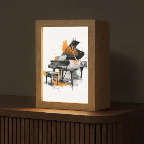 Piano - Oranje - Zwart - schets lijnen Light Box met kabel (Tafellamp) klein -z3d_website