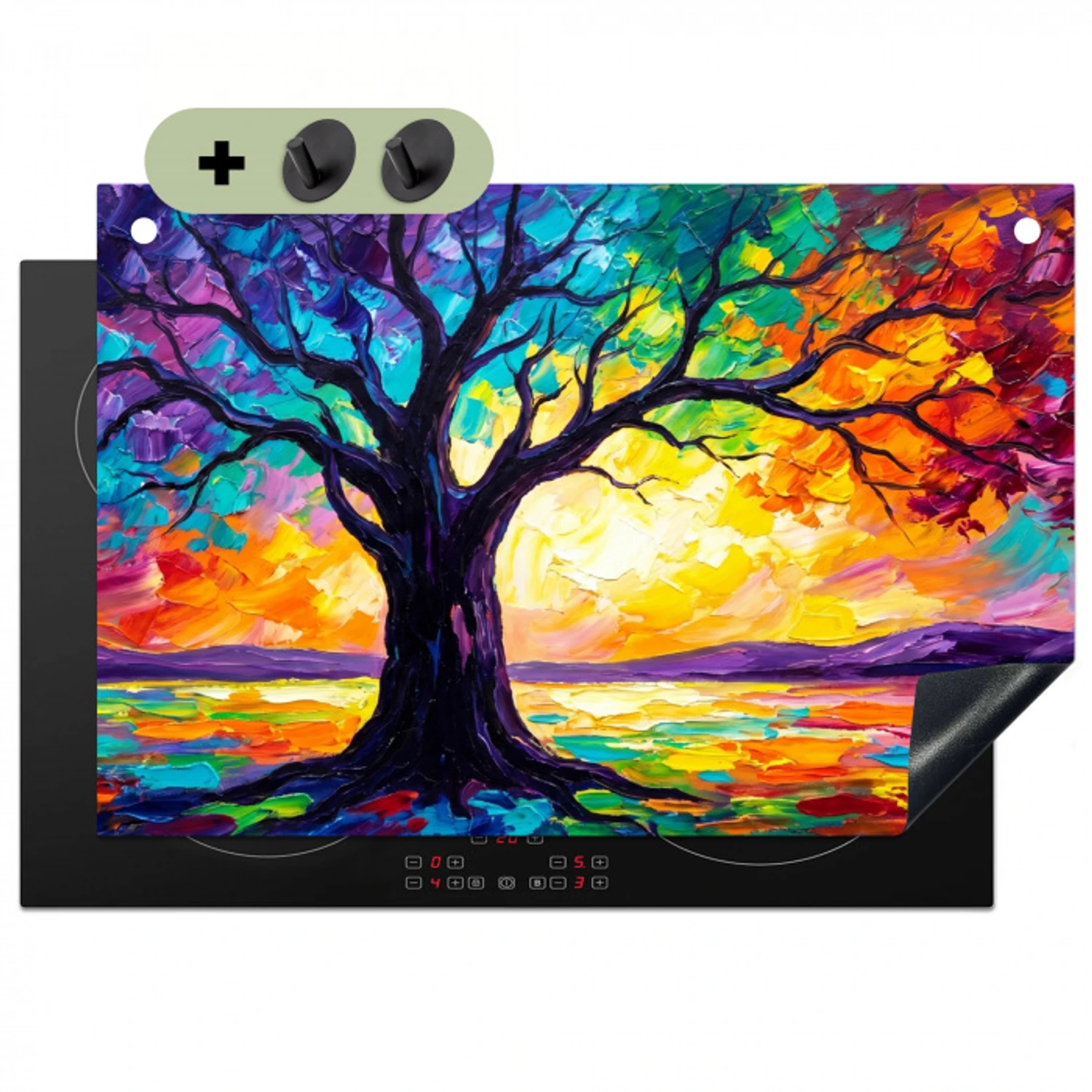 Boom - Landschap - Natuur - Abstract - Kleurrijk Inductie beschemer met haakjes klein -3d