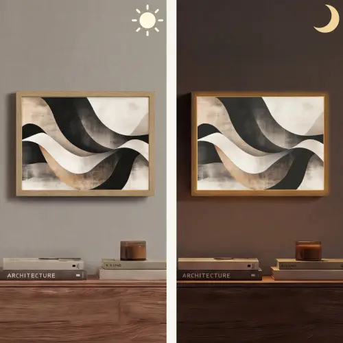 Abstract - Golven - Zwart - Verweerd Light Box met batterij (Wandlamp) middel -sfeer3