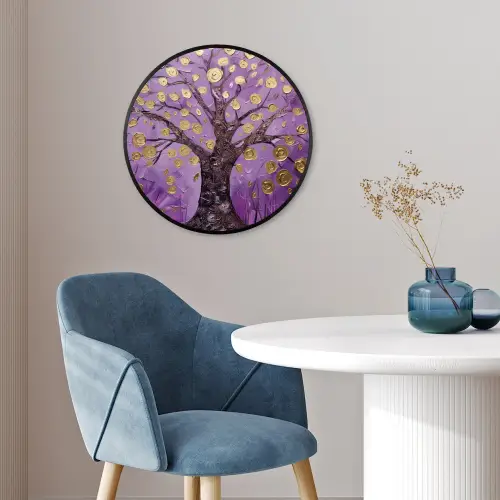 Levensboom - Boom - Paars - Goud - Modern Fotolijst rond zonder passe partout klein -sfeer2