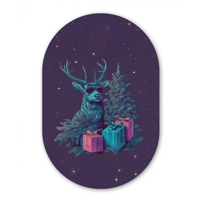 Rendier - Zonnebril - Neon - Kerstboom Wandcirkel Ovaal Forex klein -3d