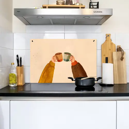 Illustratie - Mokken - Proosten - Bruin Inductie beschemer met haakjes klein -sfeer2