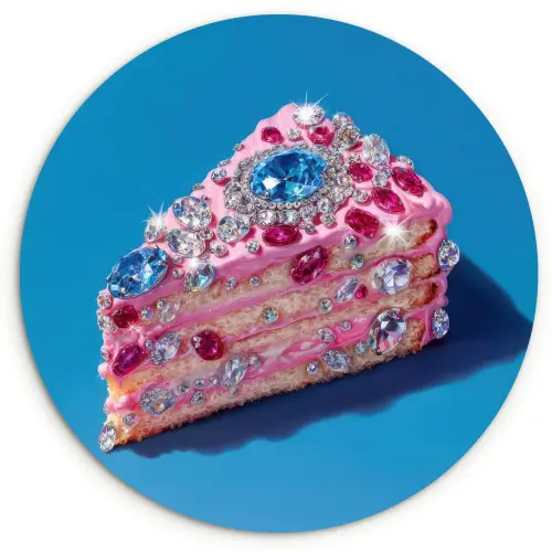 Taart - Edelstenen - Glitters - Roze Wandcirkel kunststof plaat 5mm dik klein -3d