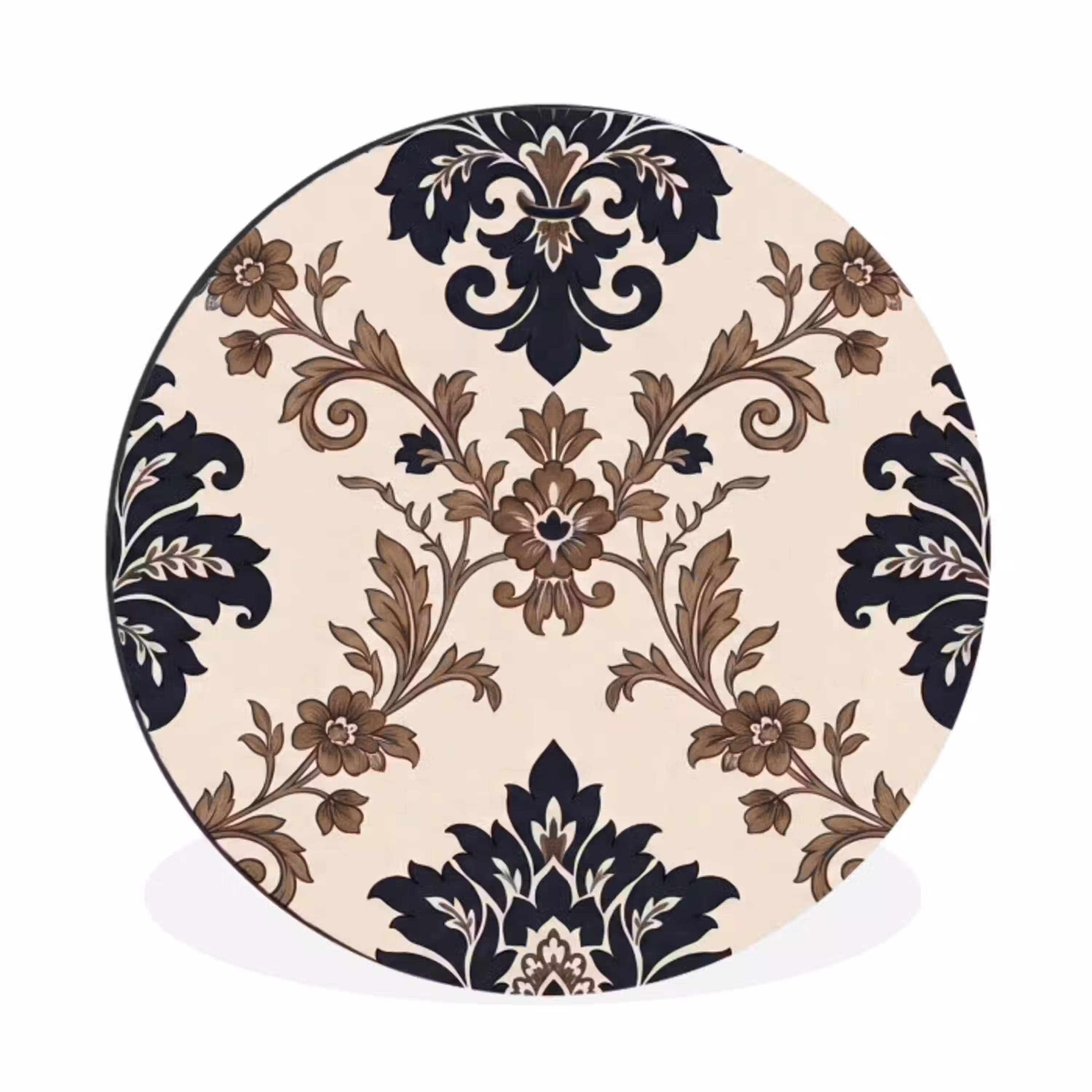 Patroon - Floraal - Klassiek - Beige-blauw Wandcirkel aluminium klein -3d