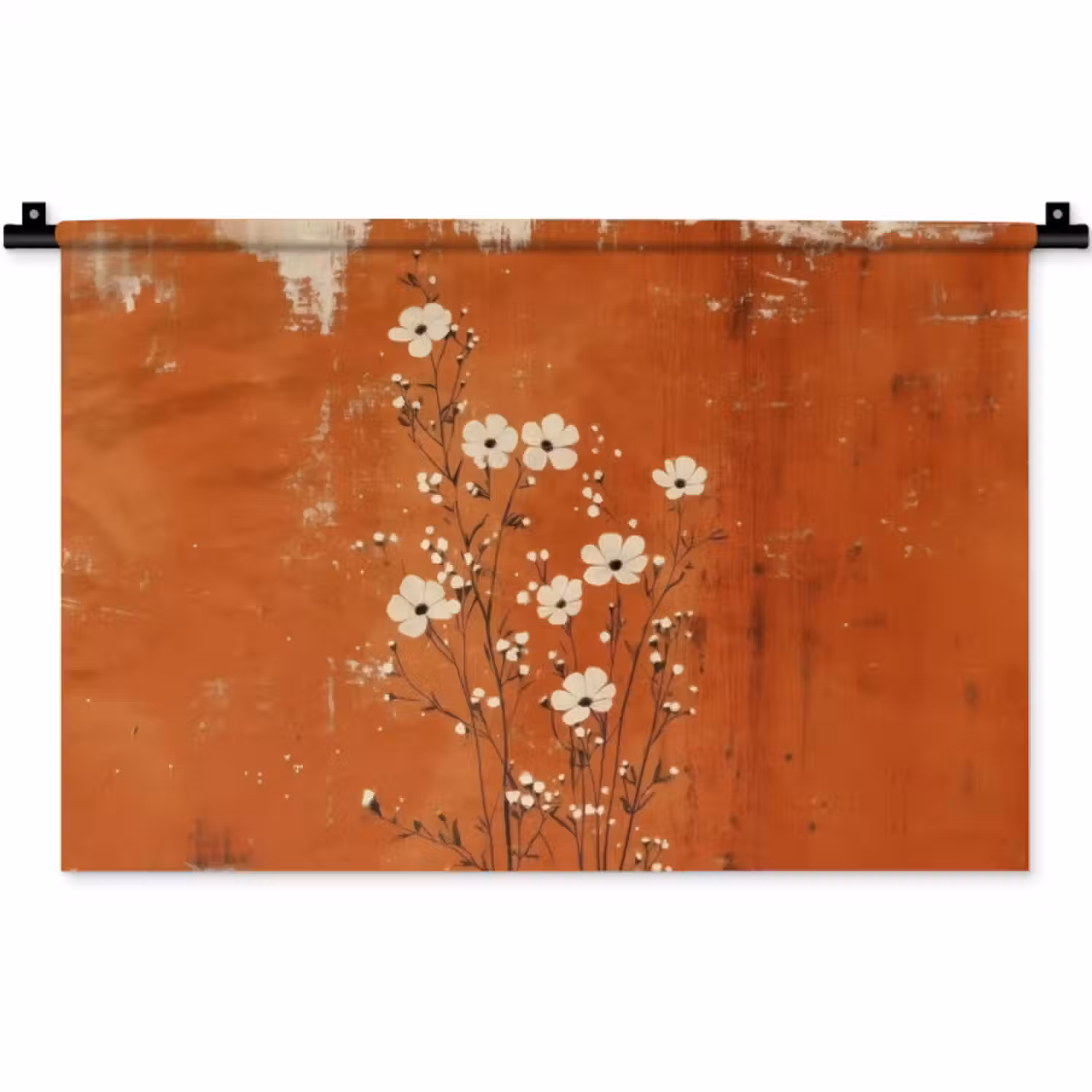 Wandkleed - Bloemen - Wit - Subtiel - Roestkleur