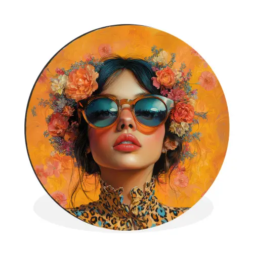 Vrouw - Bloemen - Aesthetic - Oranje Wandcirkel aluminium klein -3d