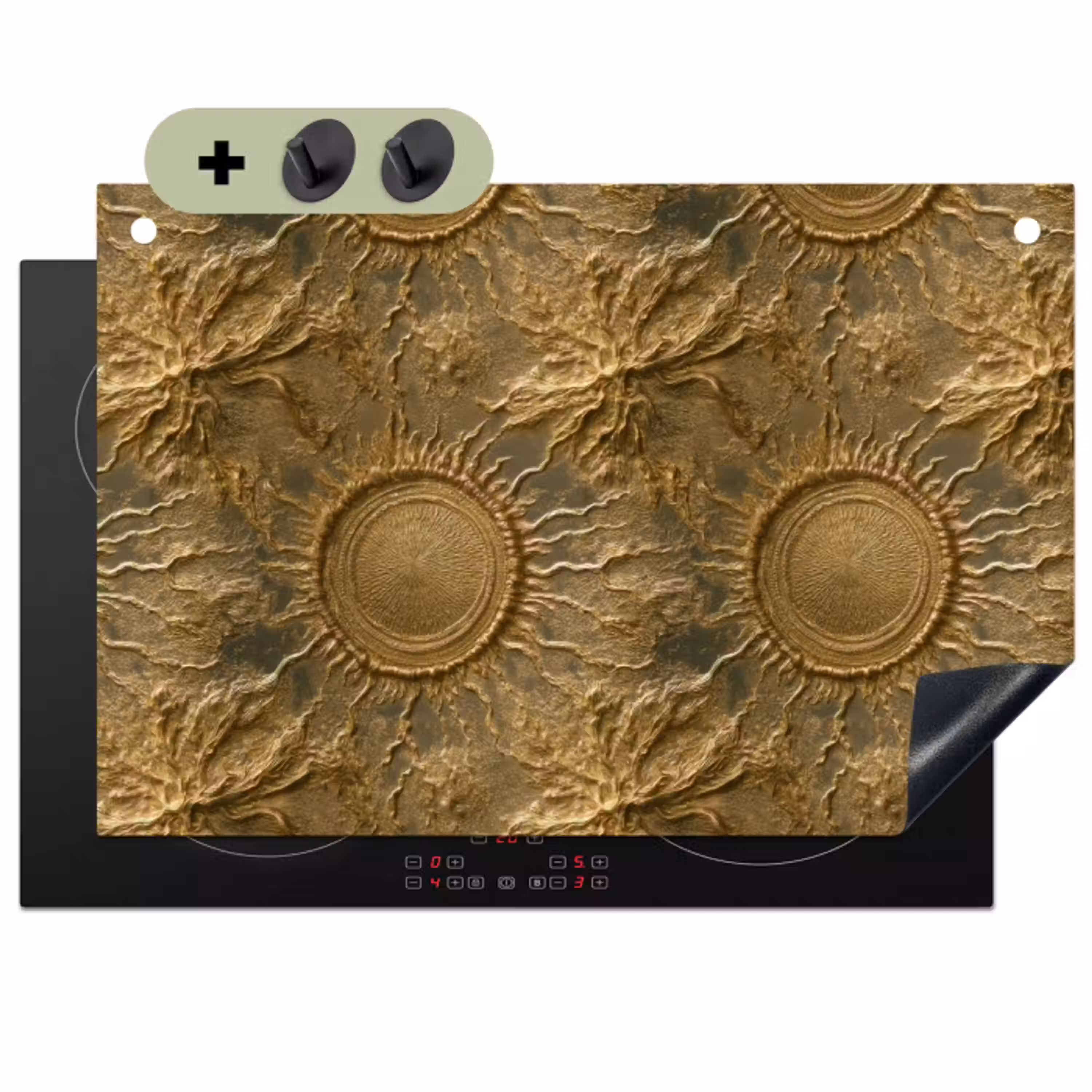 Zon - Reliëf - Antiek - Goud Inductie beschemer met haakjes klein 777 -3d