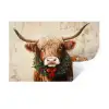 Kerst - Schotse Hooglander - Bruin - Krans Muursticker klein -3d
