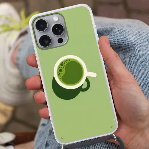 Minimalistisch - Kopjes - Matcha -Groen Hoesje iPhone 16 Pro Max met koord klein -sfeer3