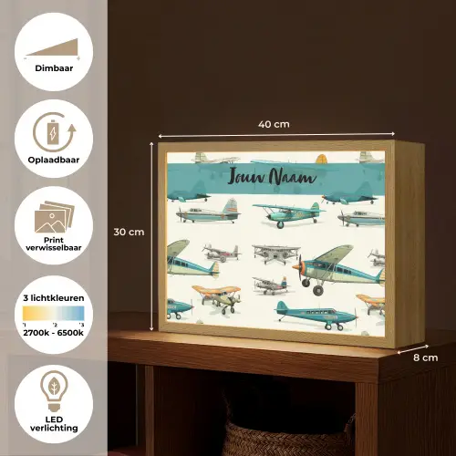 Vliegtuig - Blauw - Kinderen - Jongen - Oranje Light Box met batterij (Wandlamp kind) middel -USP_websiteoverzichtNL