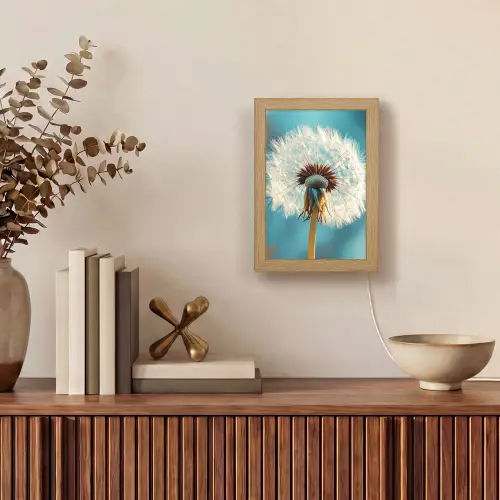 Paardenbloem - Natuur - Bloemen - Blauw Light Box met kabel (Tafellamp) klein -sfeer2