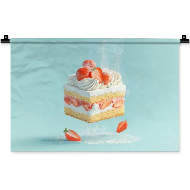 Slagroom - Taart - Blauw - Eten Wandkleed katoen klein -zz3d