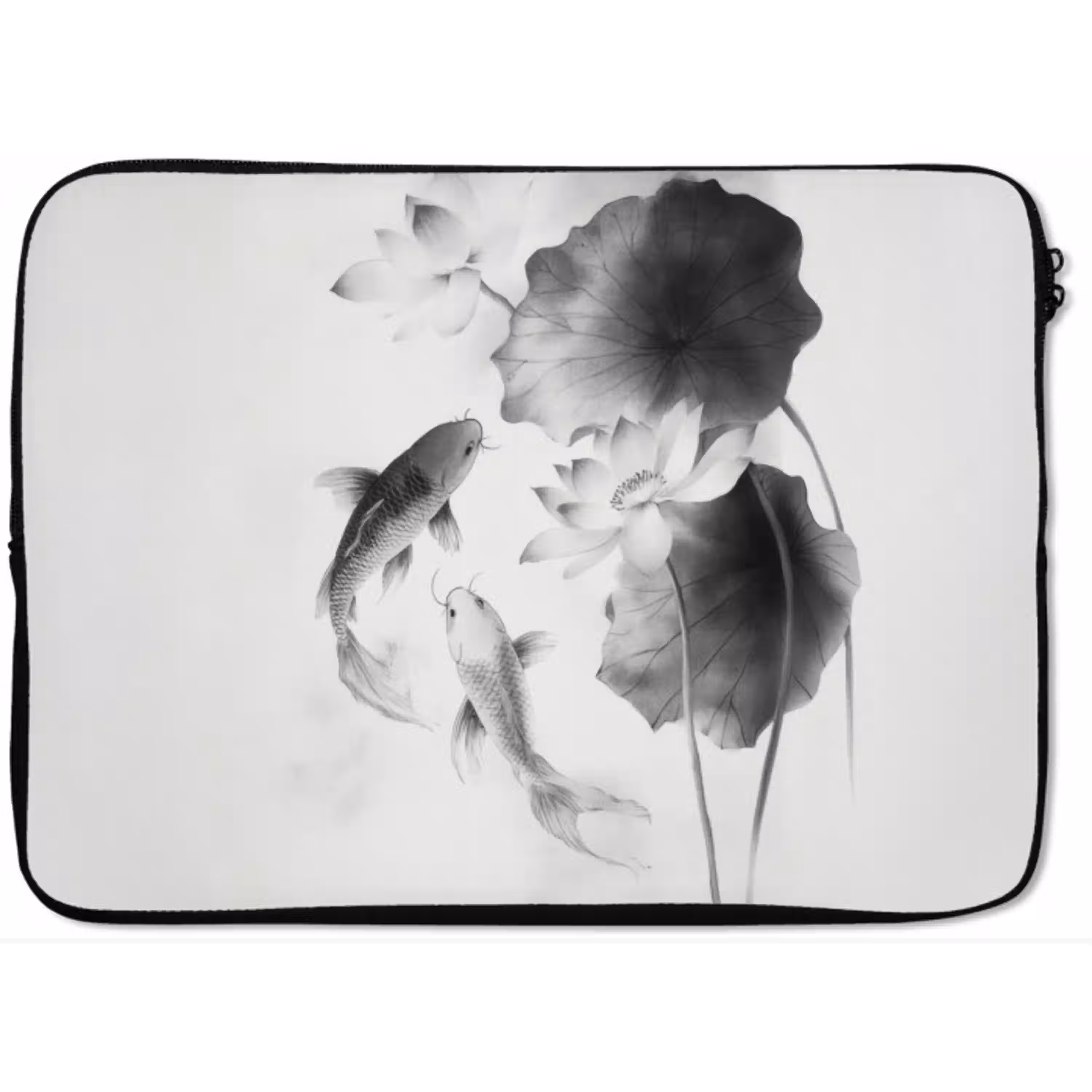 Lotusbloemen - Vissen - Bladeren - Zwart laptophoes neopreen klein -zkaufland3dotto