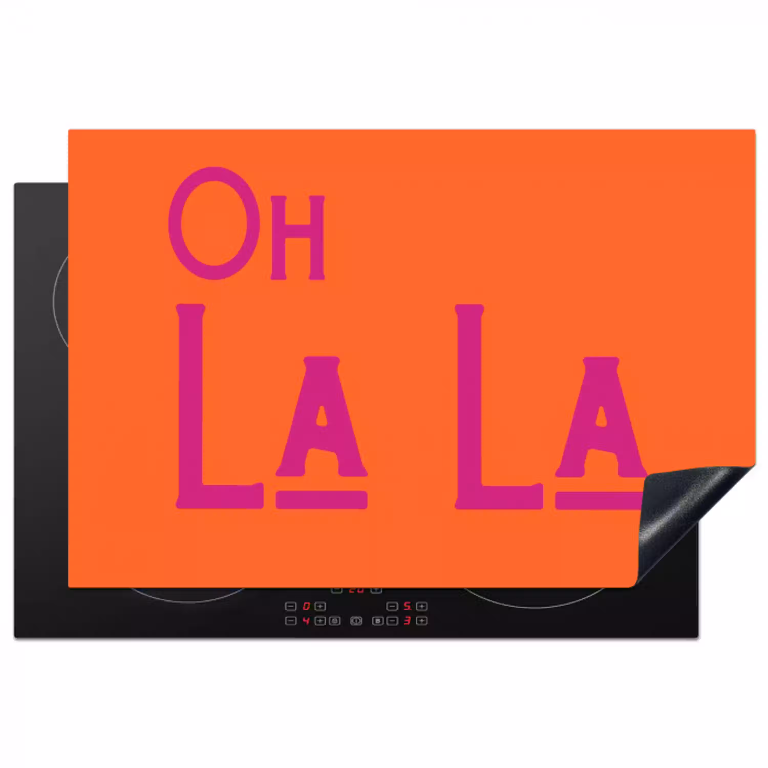 Oh la la - Oranje - Roze - Scheeflettertype Inductie beschermer vinyl 3mm klein -3d