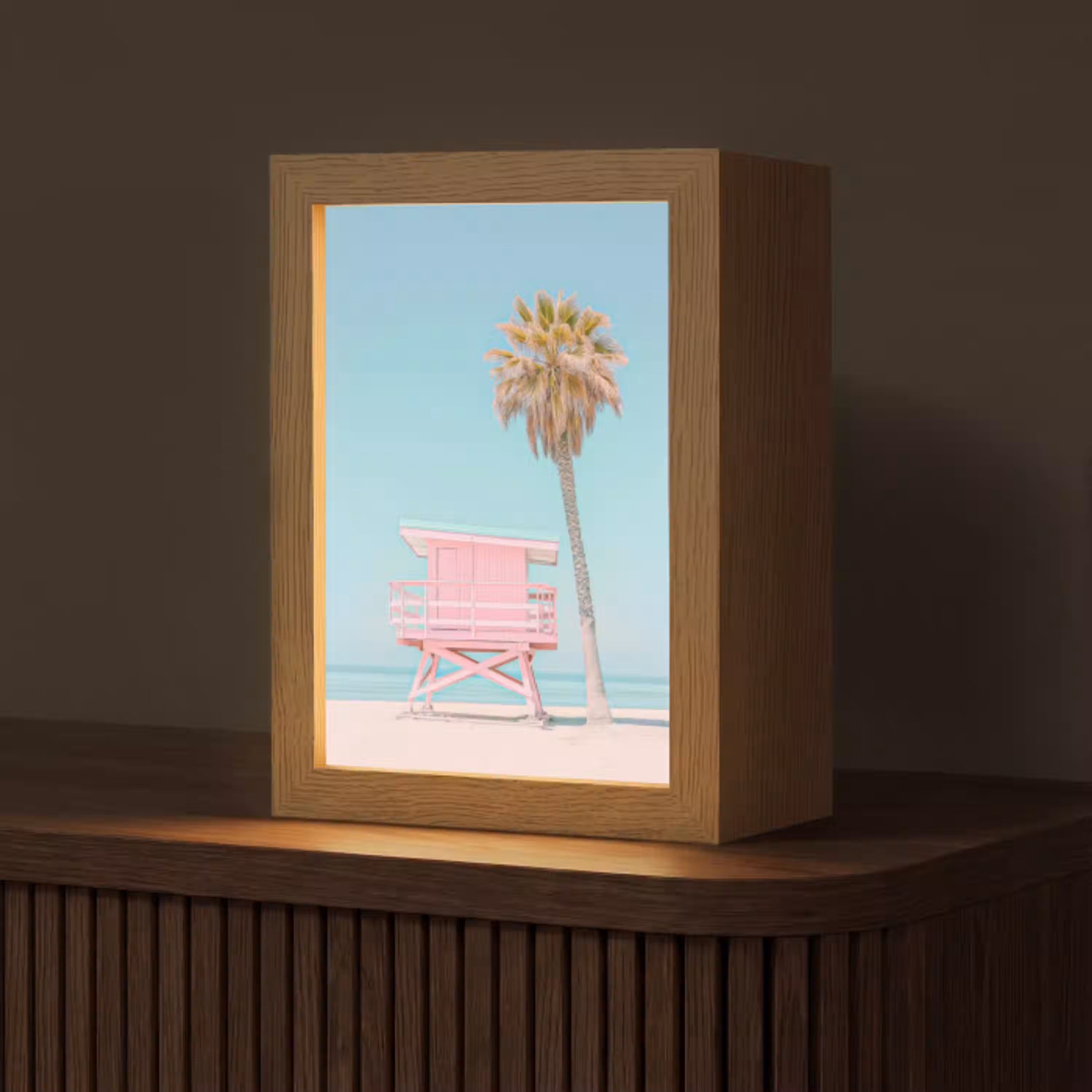 Palmboom - Strandhuis - Roze Light Box met kabel (Tafellamp) klein -z3d_website