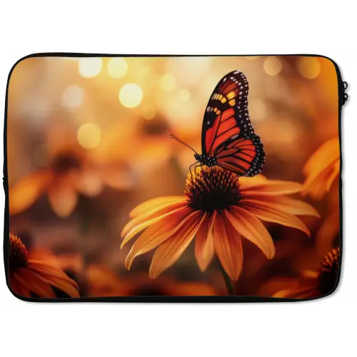 Vlinder - Bloemen - Oranje laptophoes neopreen klein -zkaufland3dotto