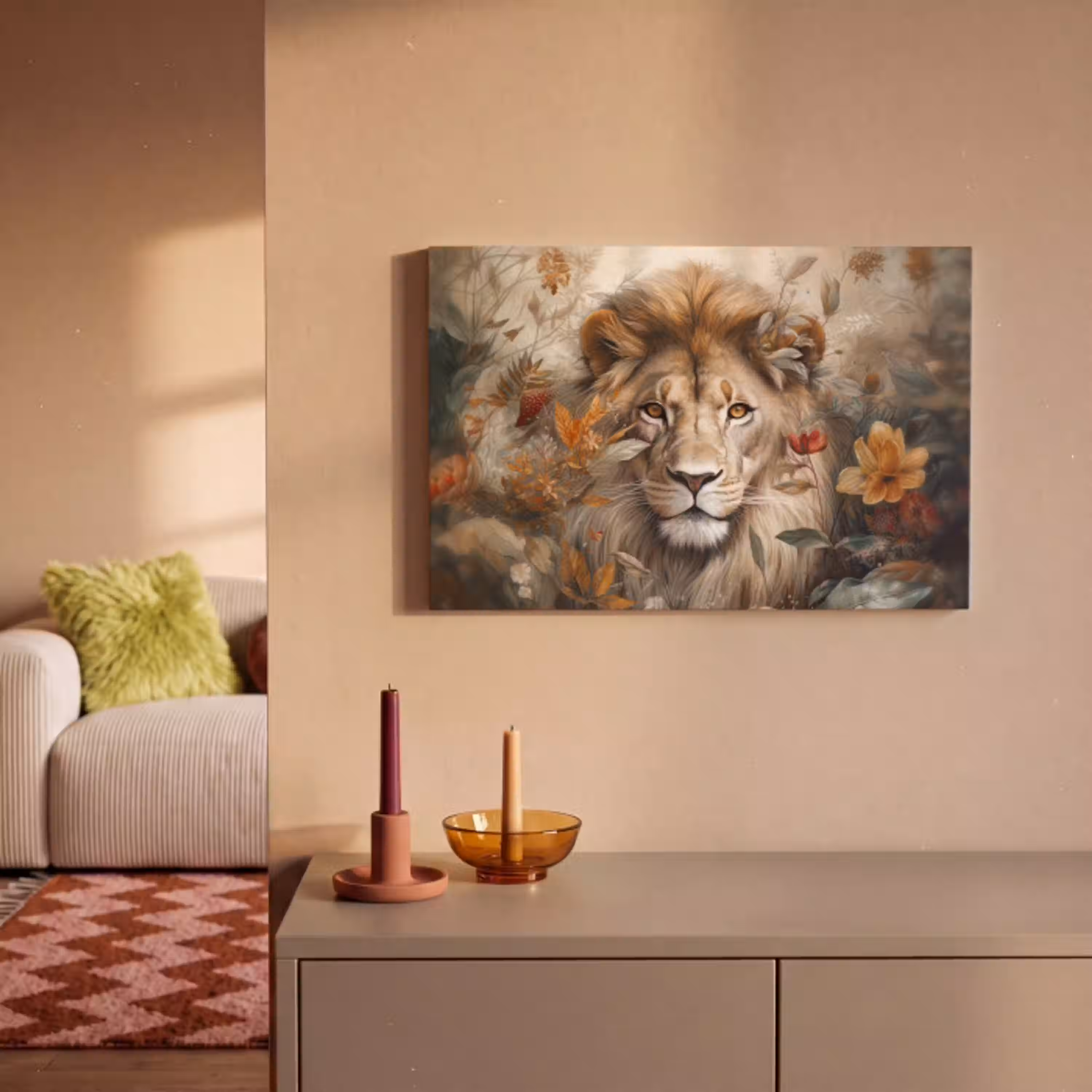 Leeuw - Wilde dieren - Planten - Natuur - Bloemen canvas 2cm klein -sfeer1