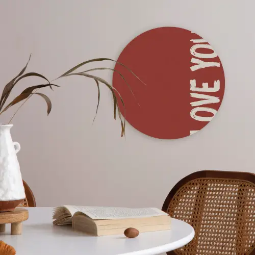 Schuin - Loveyou - Rood Akoestische PET Vilt - Rond klein -sfeer3