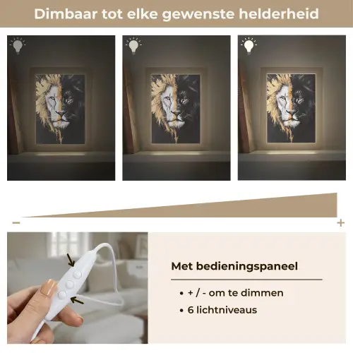 Leeuw - Gesplitst - Zwart - Lijn Light Box met kabel (Tafellamp) klein -USP_dimbaarNL