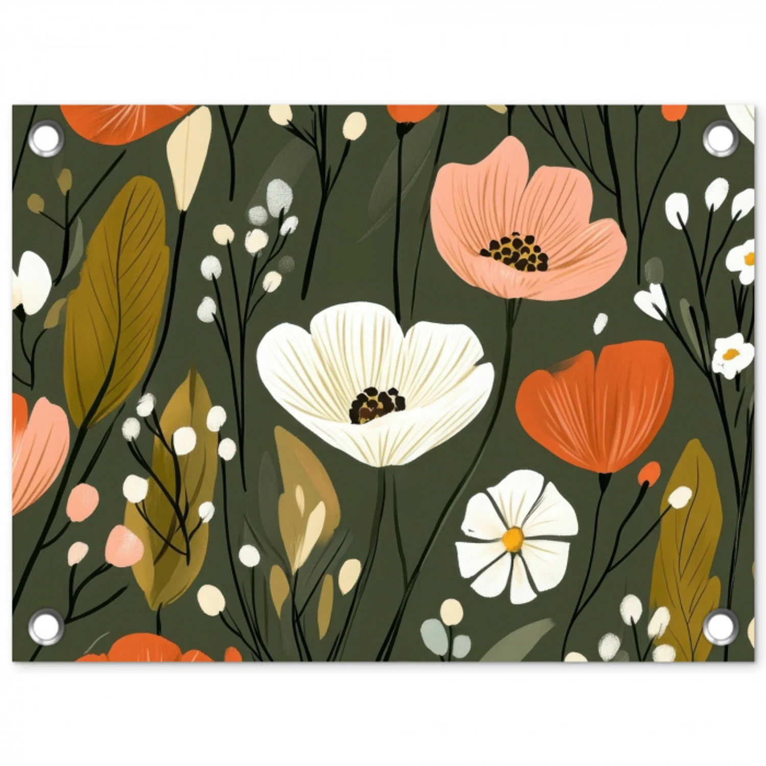 Bloemen - Illustratie - Groen tuinposter los doek klein -3d