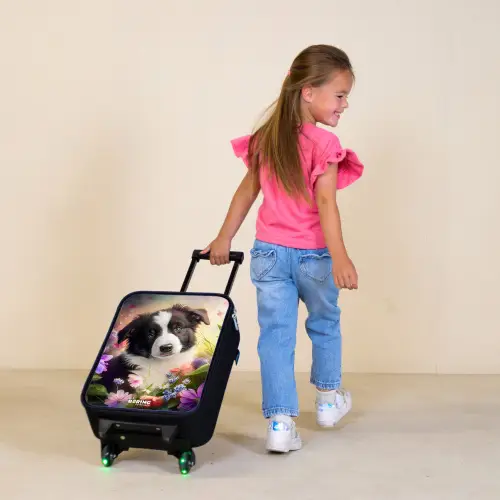 Hond met blauwe ogen in een veld Kinderkoffer - Zwart klein -sfeer1