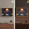 Palmbomen - Neonbergen - Sterrenhemel - Zon Light Box met batterij (Wandlamp) middel -sfeer3