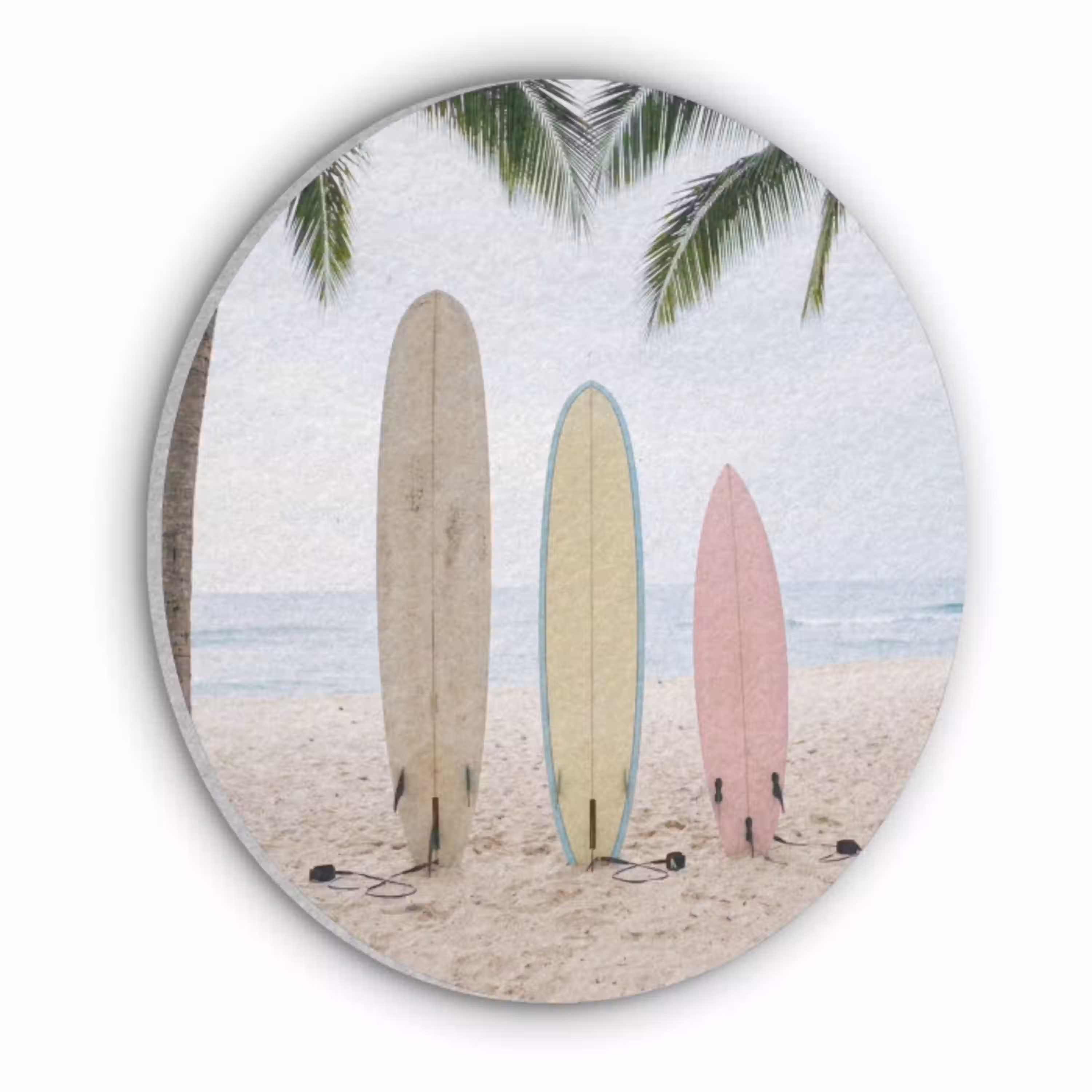 Surfboard - Palmbomen - Kleurrijk Akoestische PET Vilt - Rond klein -3d