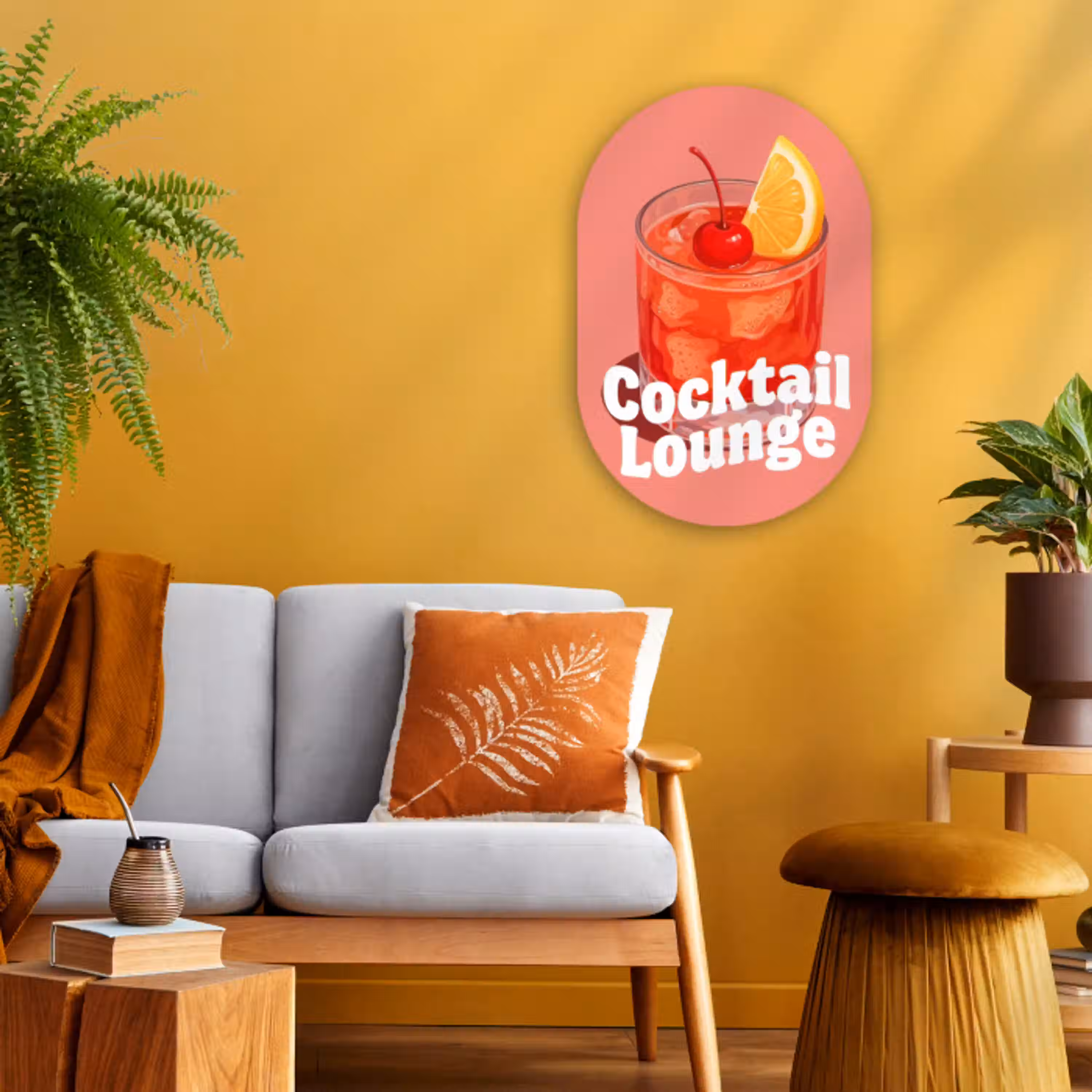 Cocktail Lounge - Glas - Koraal Wandcirkel Ovaal Forex klein -sfeer4