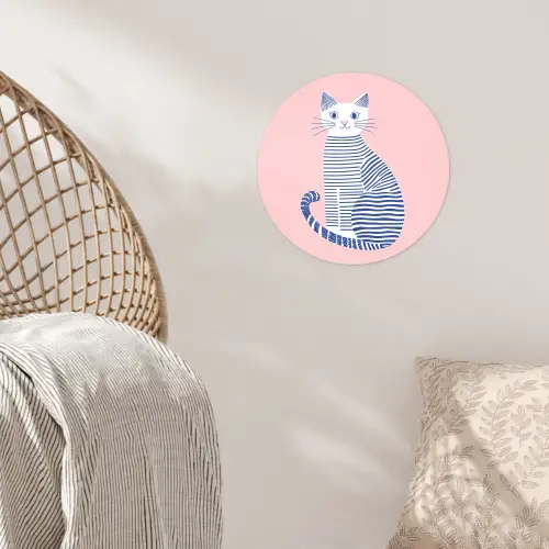 Kat - Illustratie - Minimalistisch - Roze Wandcirkel behangsticker klein -sfeer4