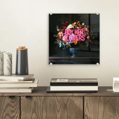 Quote - Bloemen - Vaas - Neon plexiglas 5mm klein -sfeer1