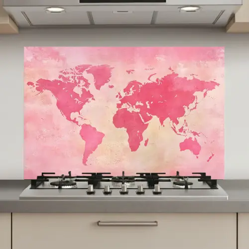 Wereldkaart - Roze - Vaag keuken achterwand spatscherm klein -3d_website