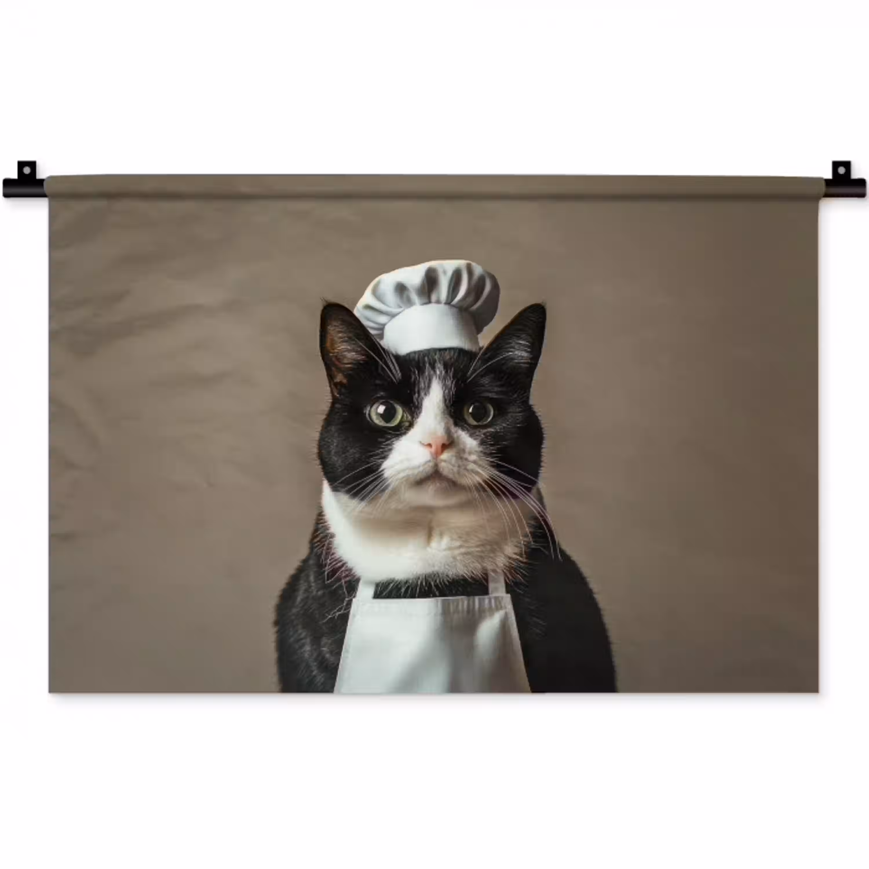 Kat - Kokskleding - Zwart - Wit Wandkleed katoen klein -zz3d
