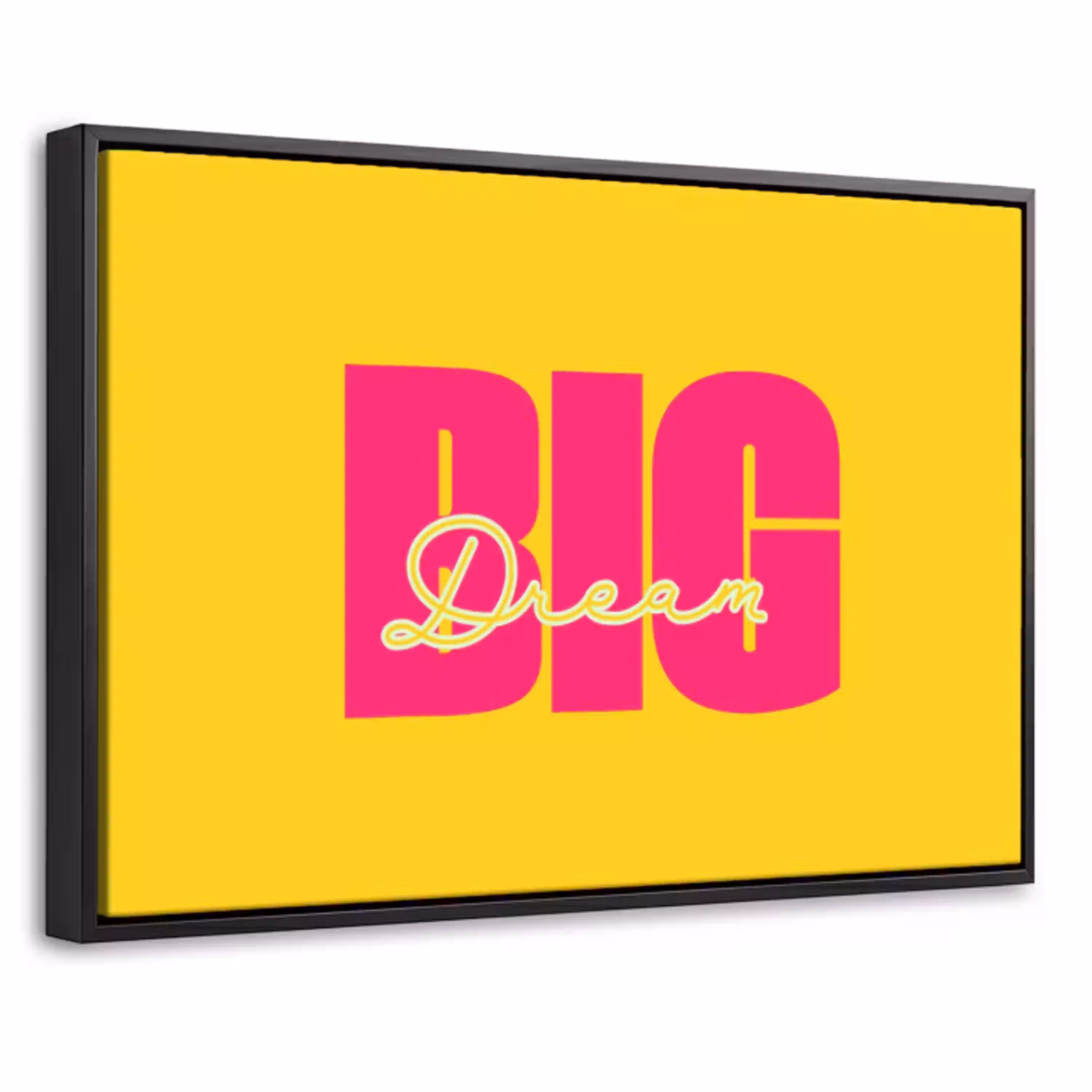 Dream big - Geel - Roze Canvas met baklijst klein -threedimensional_3d_global