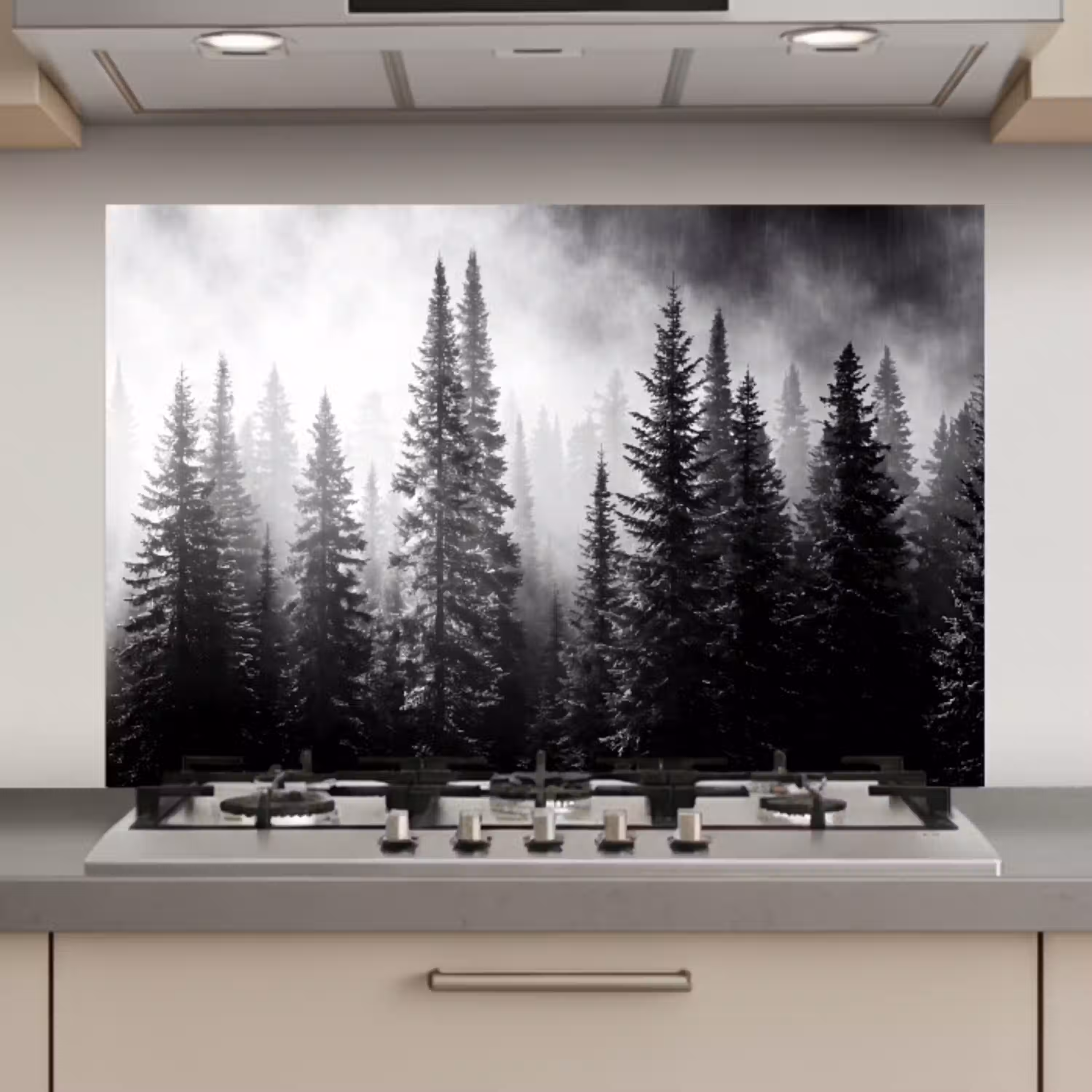 Bos - Mist - Winter - Monochroom - Natuur keuken achterwand spatscherm klein -3d_website