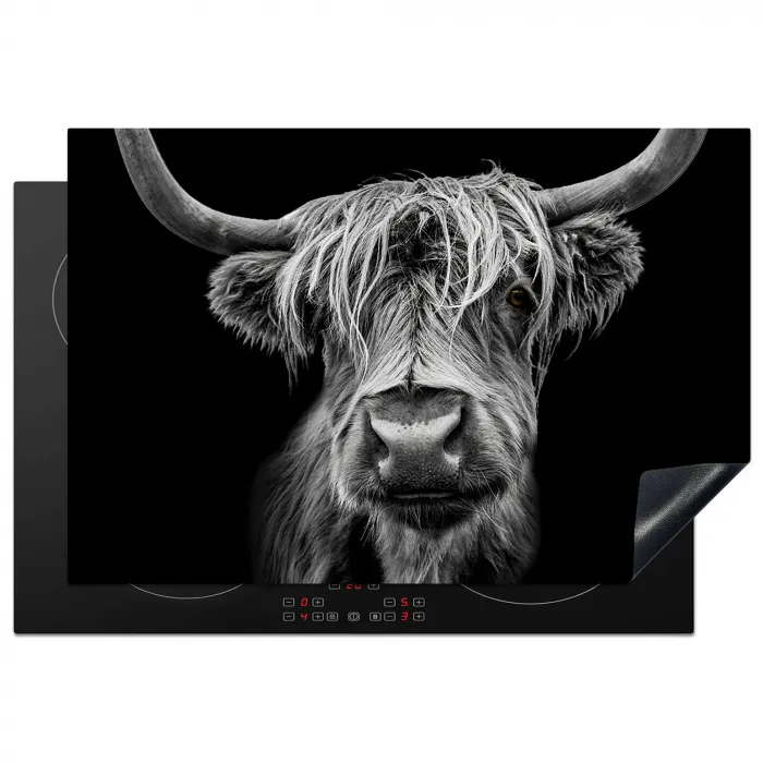 Schotse Hooglander - Horens - Zwart - Wit - Koe - Wild - Dieren Inductie beschermer vinyl 3mm klein -3d