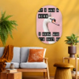 Zwaan - Vogel - Decoratie - Roze Wandcirkel Ovaal Glas middel -sfeer4