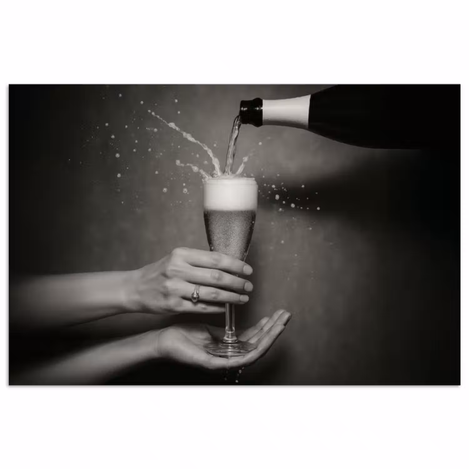 Poster - Champagnerflasche - Glas - Minimalistisch - Spritzer