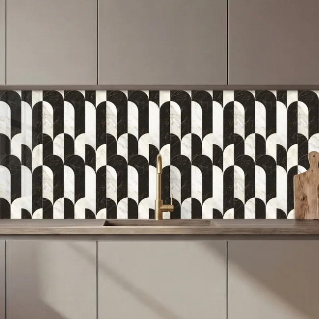 Bogen - Tegels - Marmer - Zwart - Wit keuken achterwand 2 middel 871 zz_3dshopping