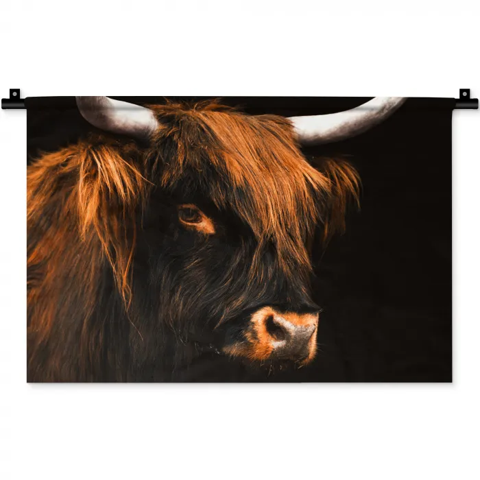 Schotse hooglander - Zwart - Koe - Hoorn - Dieren Wandkleed katoen klein -zz3d