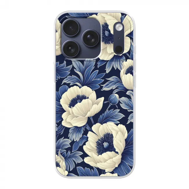 Telefoonhoesje - Bloemen - Patroon - Blauw - Wit