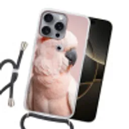 Kaketoe - Portret - Roze Hoesje iPhone 16 Pro Max met koord klein -sfeer1