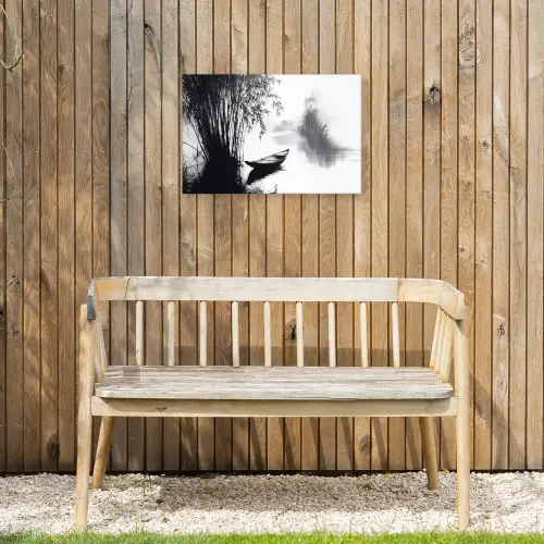 Boot - Rivier - Bamboe - Wit Tuinposter op houten frame 2 cm dik klein -sfeer4