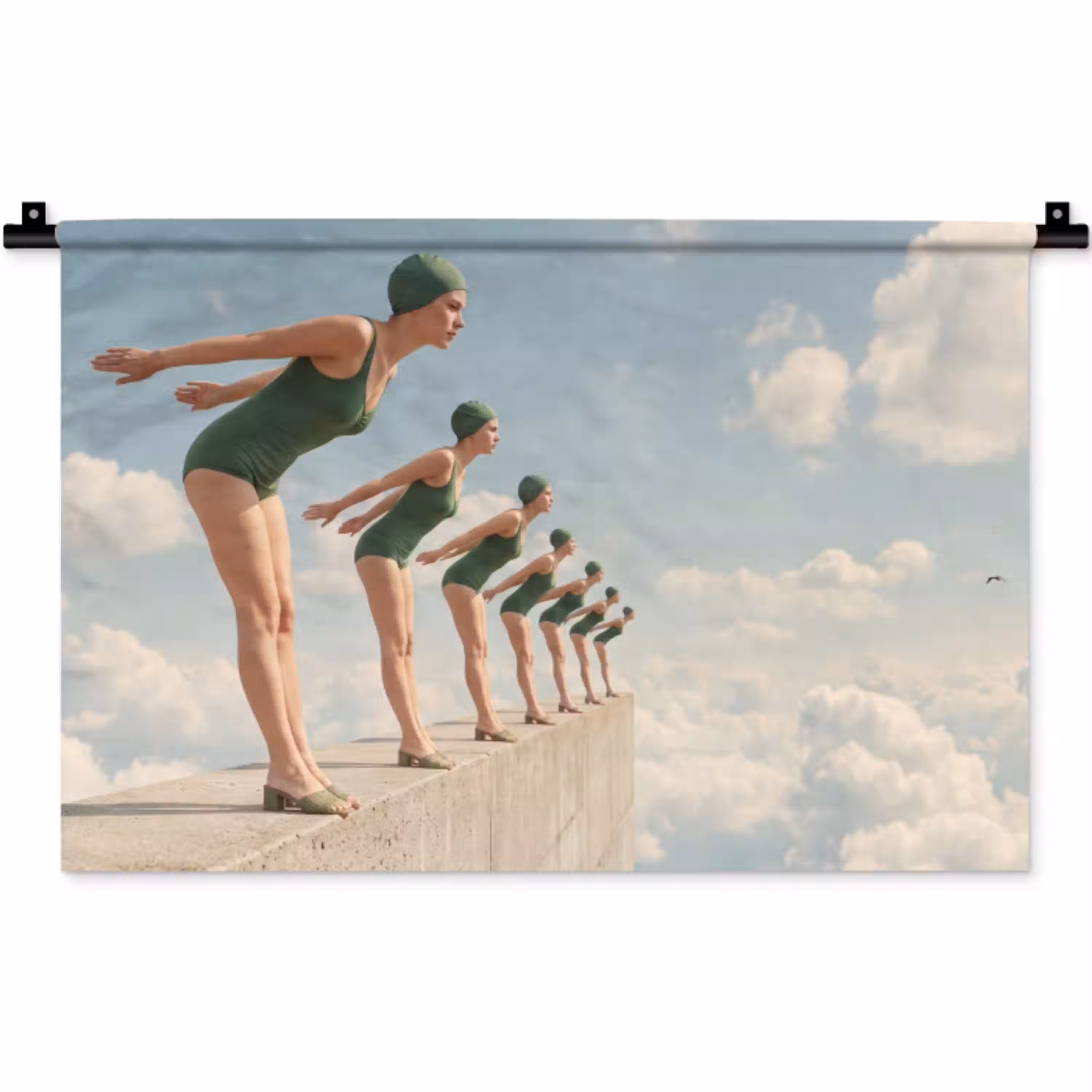 Vrouwen - Duikhouding - Wolken Wandkleed katoen klein -zz3d